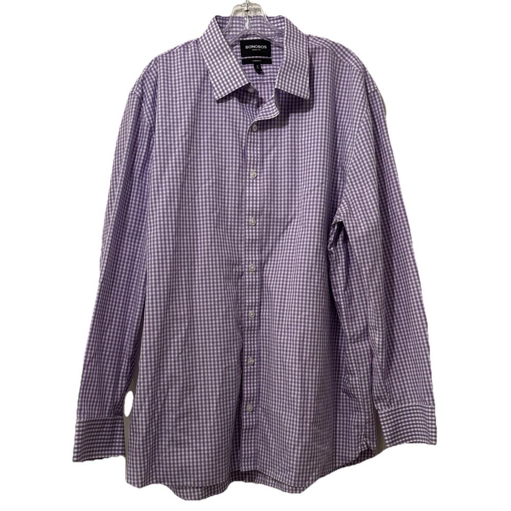 Bonobos Shirt Size 18 36 Purple Gingham Standard Fit Wrinkle Free Long Sleeve